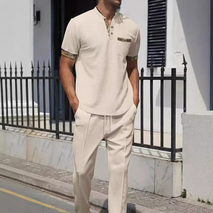 Men's Fashion Outfit Set with Textured Top and Casual Pants Lisslune