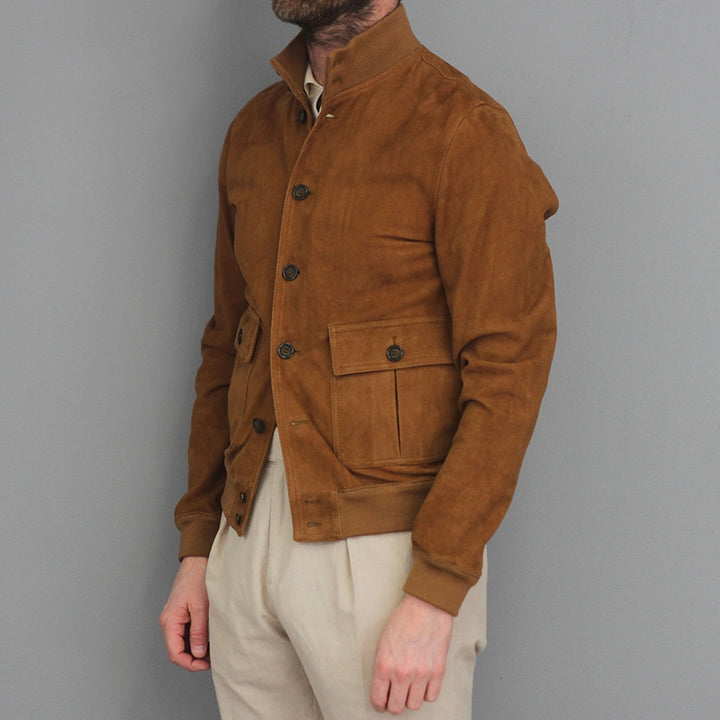 Men's suede jacket with practical pockets and modern collar Lisslune