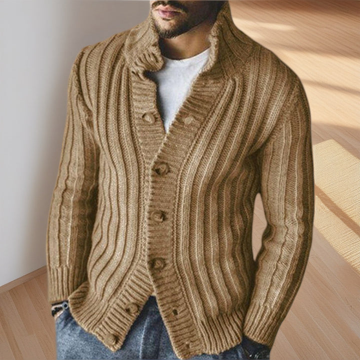 Men's cardigan with clear ribbed pattern and comfortable stand-up collar Lisslune