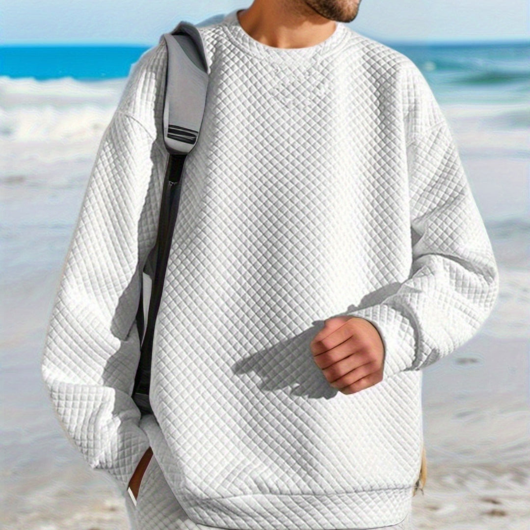Men's Oversized Sweatshirt with Textured Design and Practical Side Pockets Lisslune