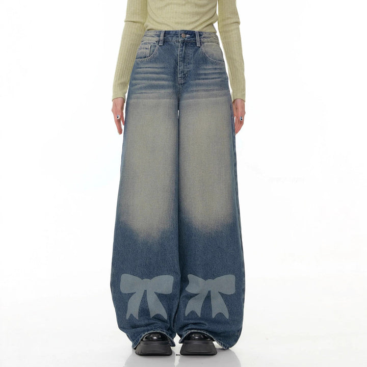 Damen Weite Denim-Hose mit aufregenden Schleifendetails Lisslune