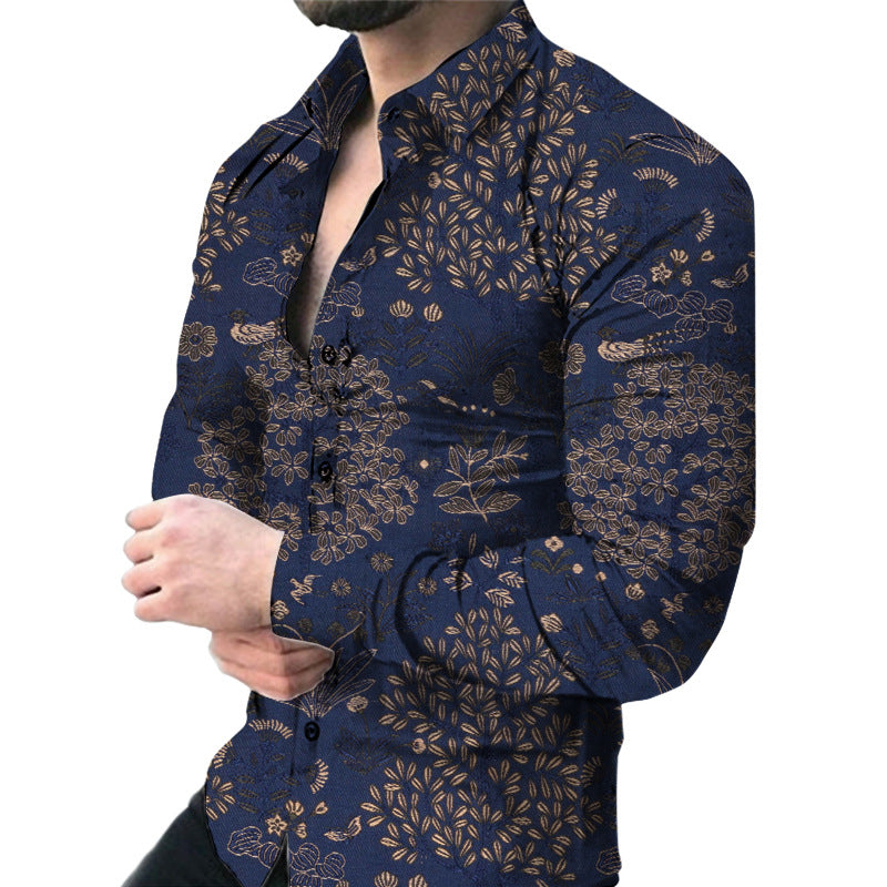Men's short sleeve shirt with elegant floral print and slim fit Lisslune