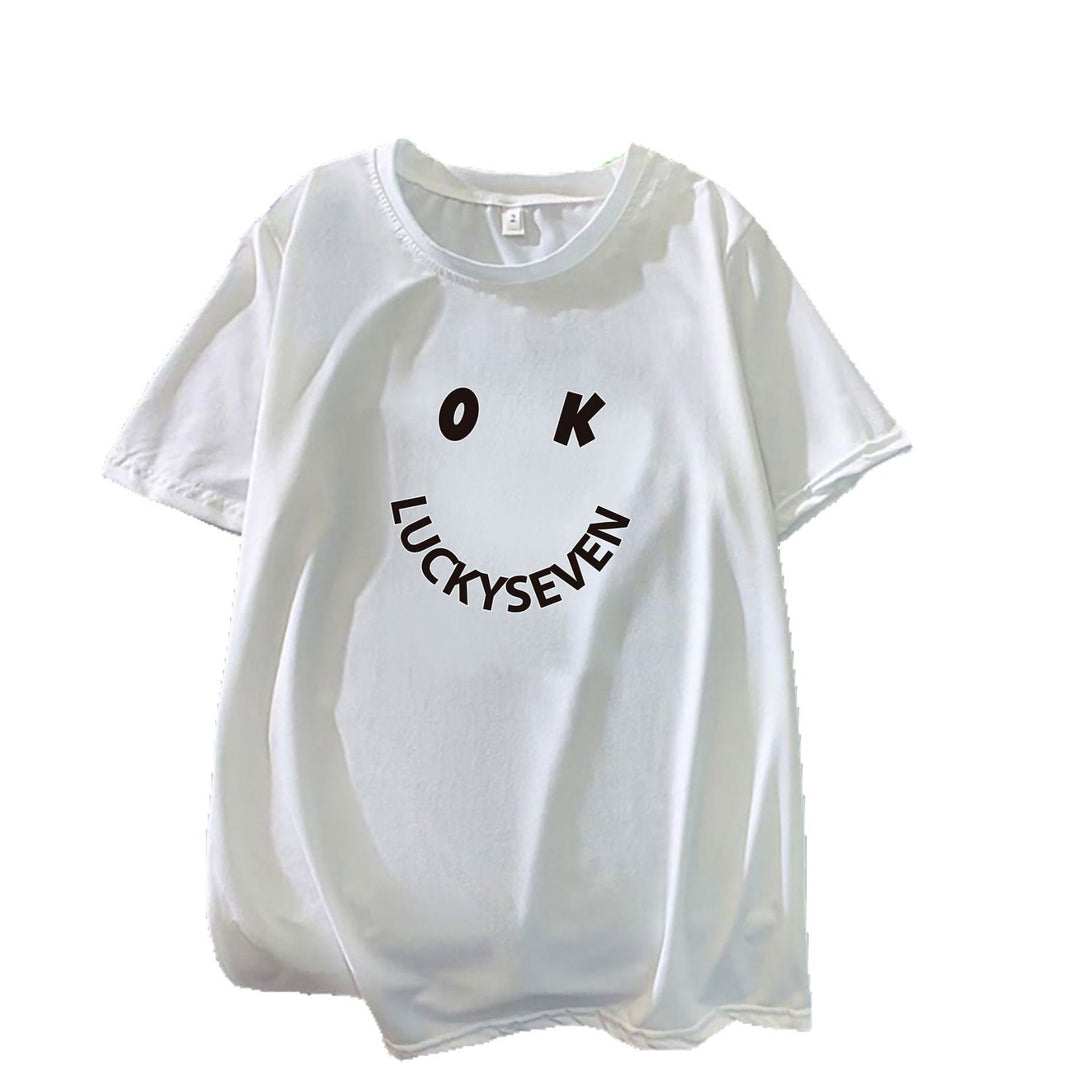 Women's fashionable t-shirt with casual smiley print and high-quality cotton quality Lisslune
