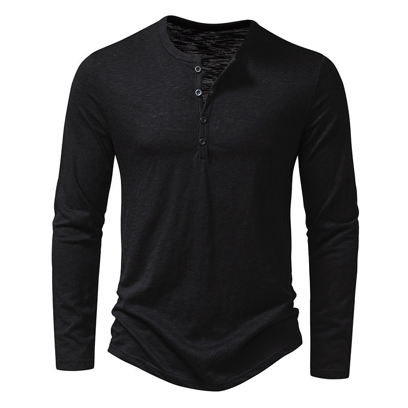 Men's Long Sleeve T-Shirt with Button Placket and Fashionable Stand-up Collar Lisslune