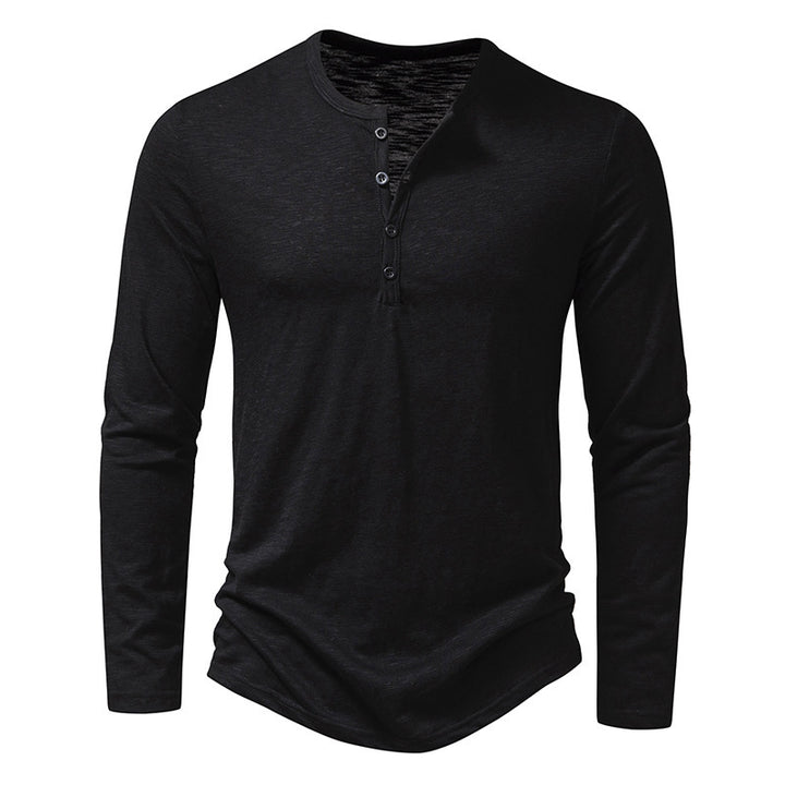 Men's Long Sleeve T-Shirt with Button Placket and Fashionable Stand-up Collar Lisslune