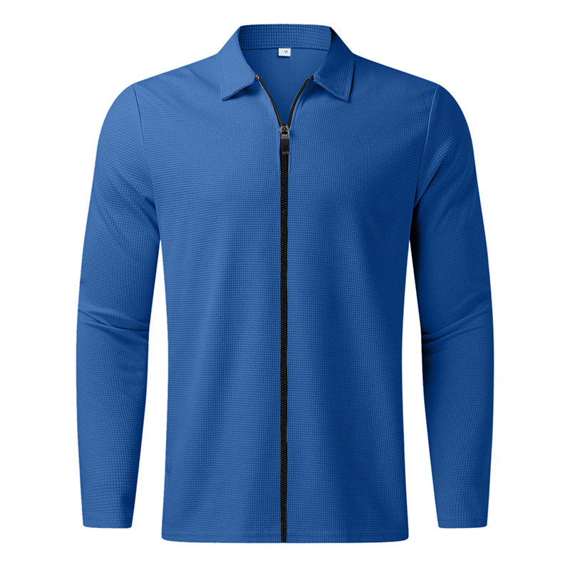 Men's sporty long sleeve T-shirt with zipper and breathable textured design Lisslune