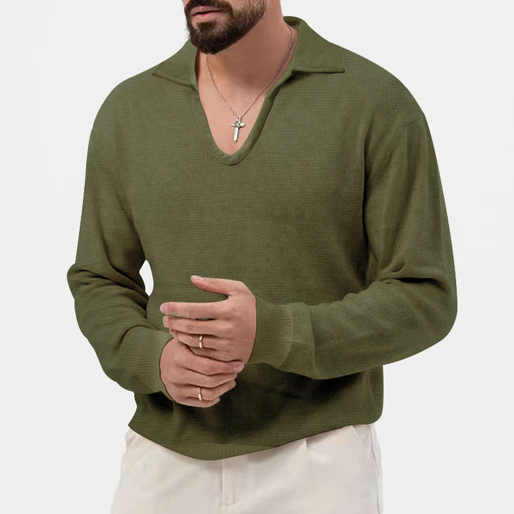 Men's elegant sweater with deep V-neck and textured material Lisslune