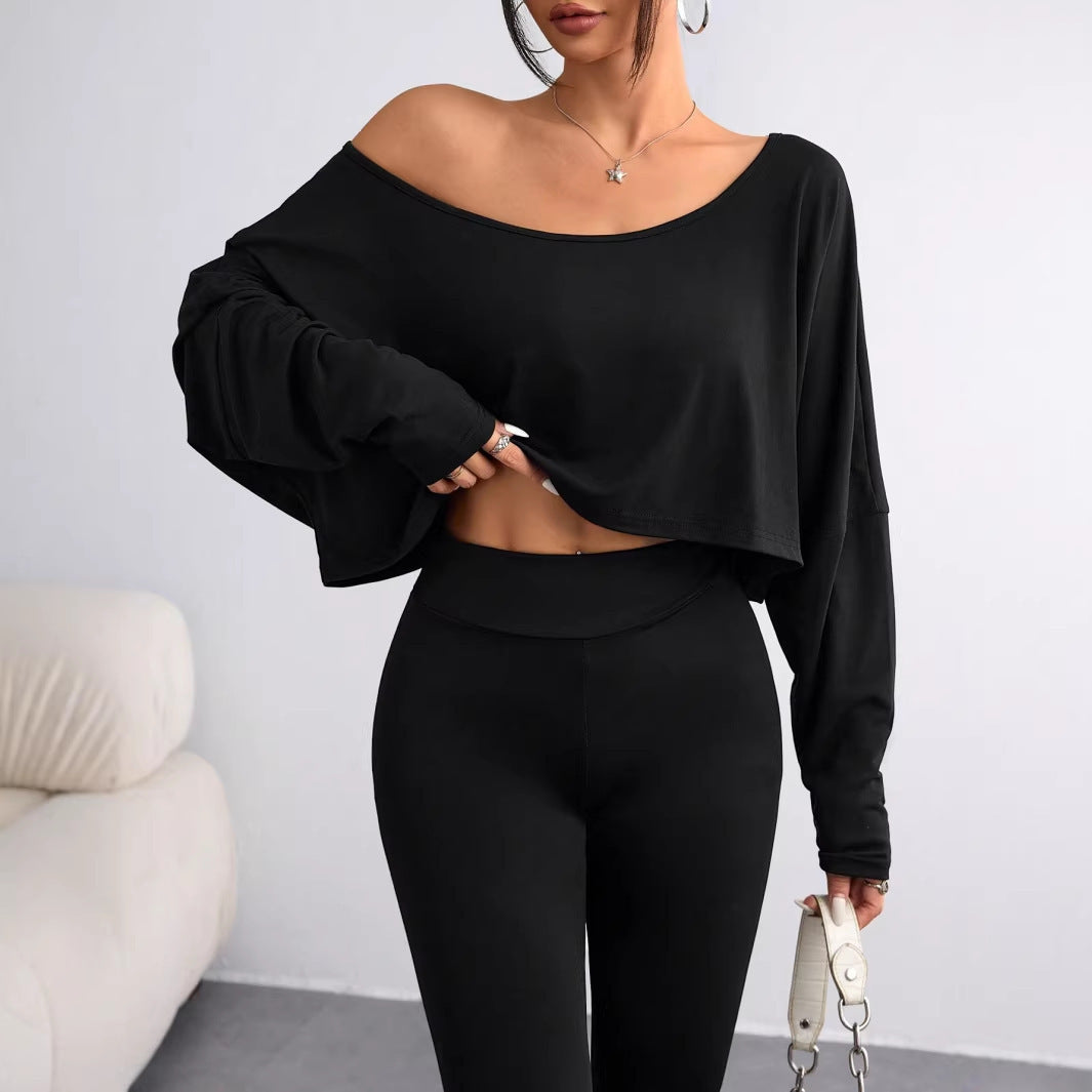 Women's Casual Crop Top with Loose Fit and Asymmetrical Neckline Lisslune