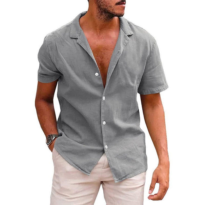 Men's short-sleeve shirt made of high-quality linen with stylish notch collar Lisslune