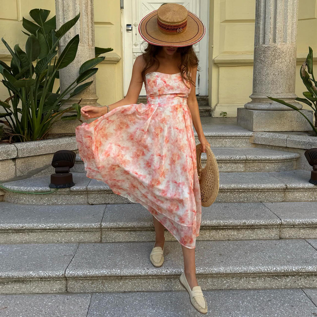Ladies Maxi Dress with elegant draping and romantic floral pattern Lisslune