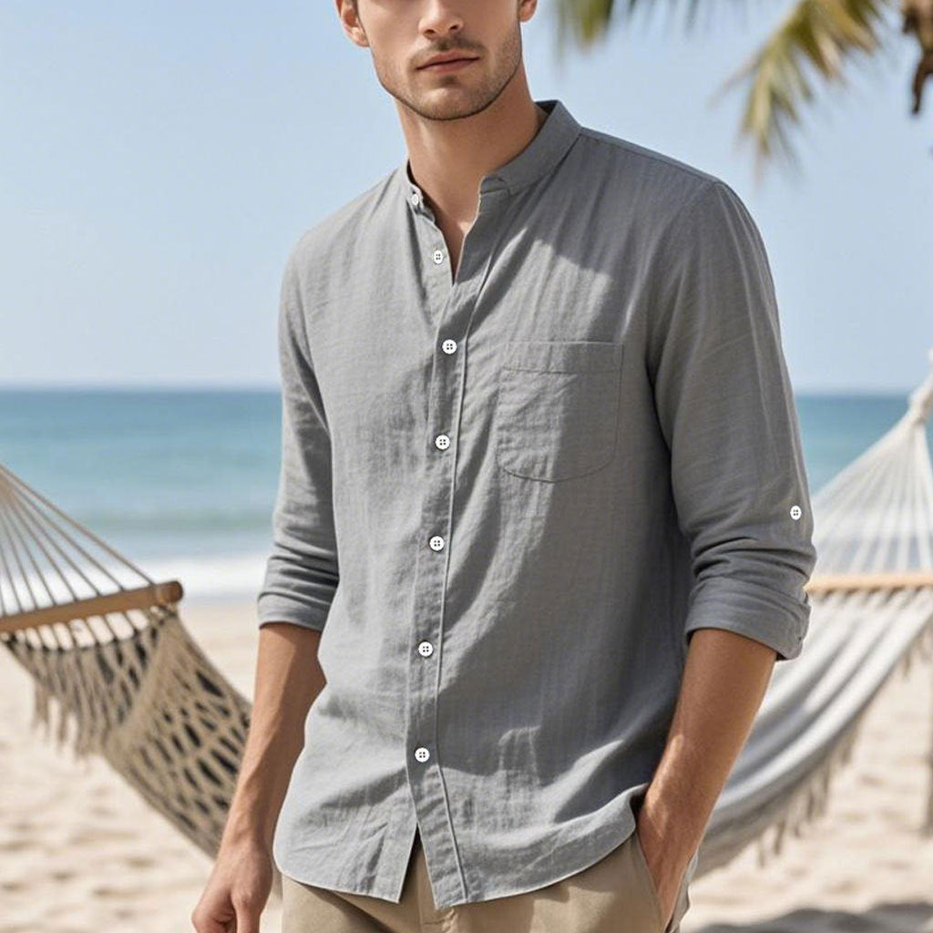 Men's shirt in elegant Henley style with textured cotton Lisslune