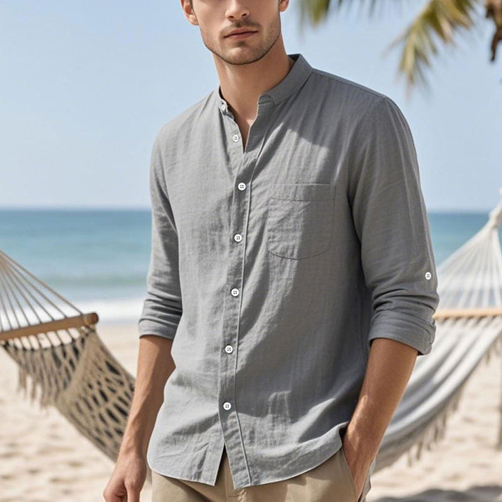 Men's shirt in elegant Henley style with textured cotton Lisslune