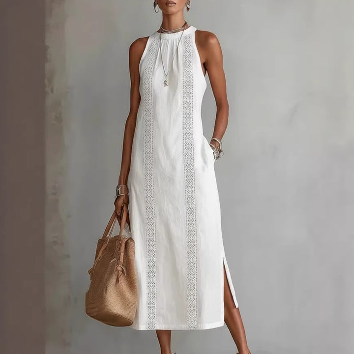 Damen Elegantes Sommer-Maxi-Kleid mit Spitzenapplikation und seitlichem Schlitz Lisslune