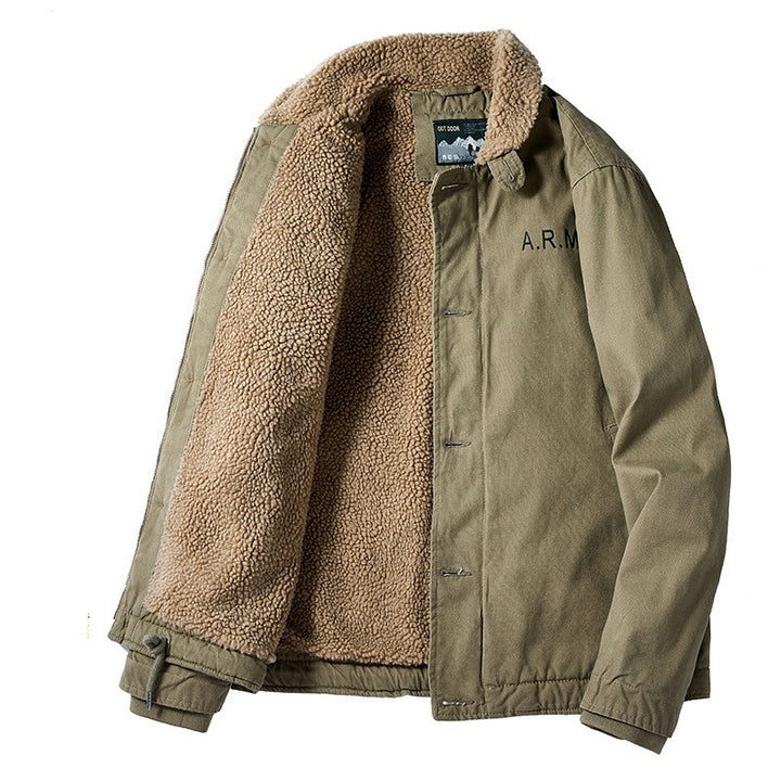 Men's Casual Bomber Jacket with Cozy Fleece Collar Lisslune
