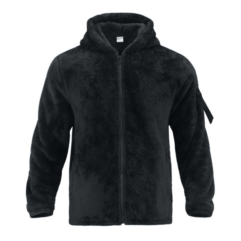 Men's Cozy Fleece Jacket with Hood and Practical Zipper Pockets Lisslune