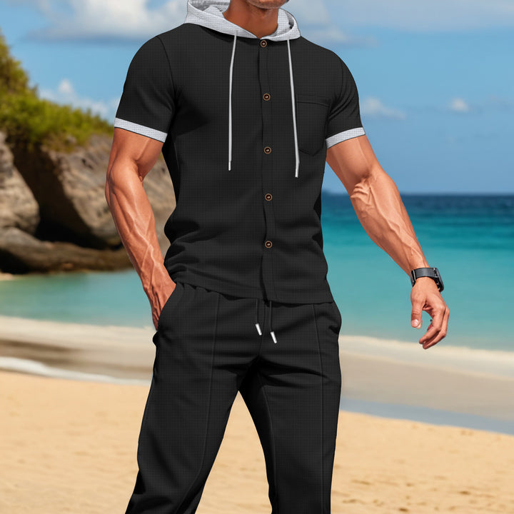 Men's Casual Shirt and Pants Set with Innovative Hooded Design Lisslune