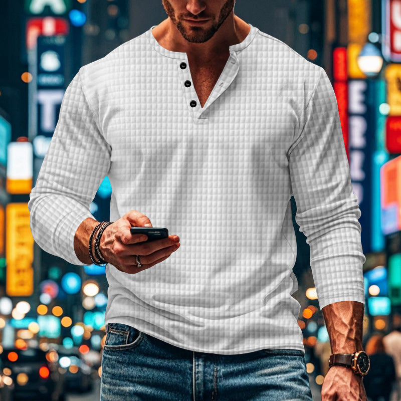 Men's long sleeve shirt with textured design and elegant button placket Lisslune