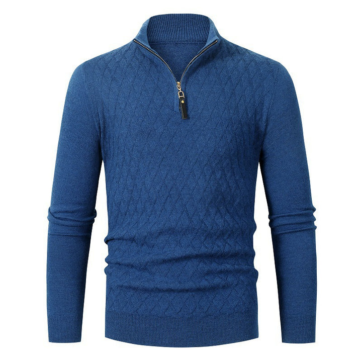 Men's Fashionable Knit Sweater with Elegant Zipper and Diamond Pattern Lisslune
