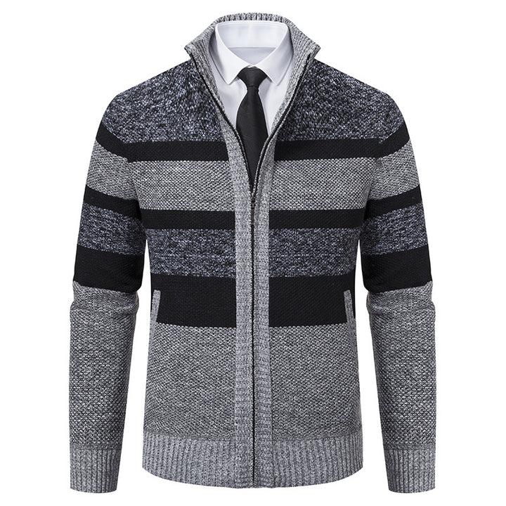 Men's cardigan with stand-up collar and modern stripe pattern Lisslune