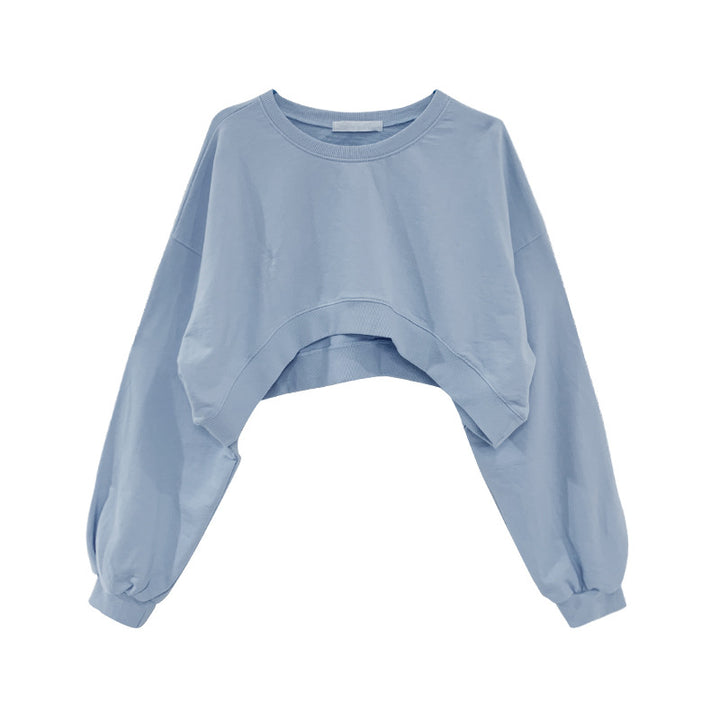 Women's Casual Crop Sweatshirt with Loose-Fitting Sleeves and Fashionable Cut