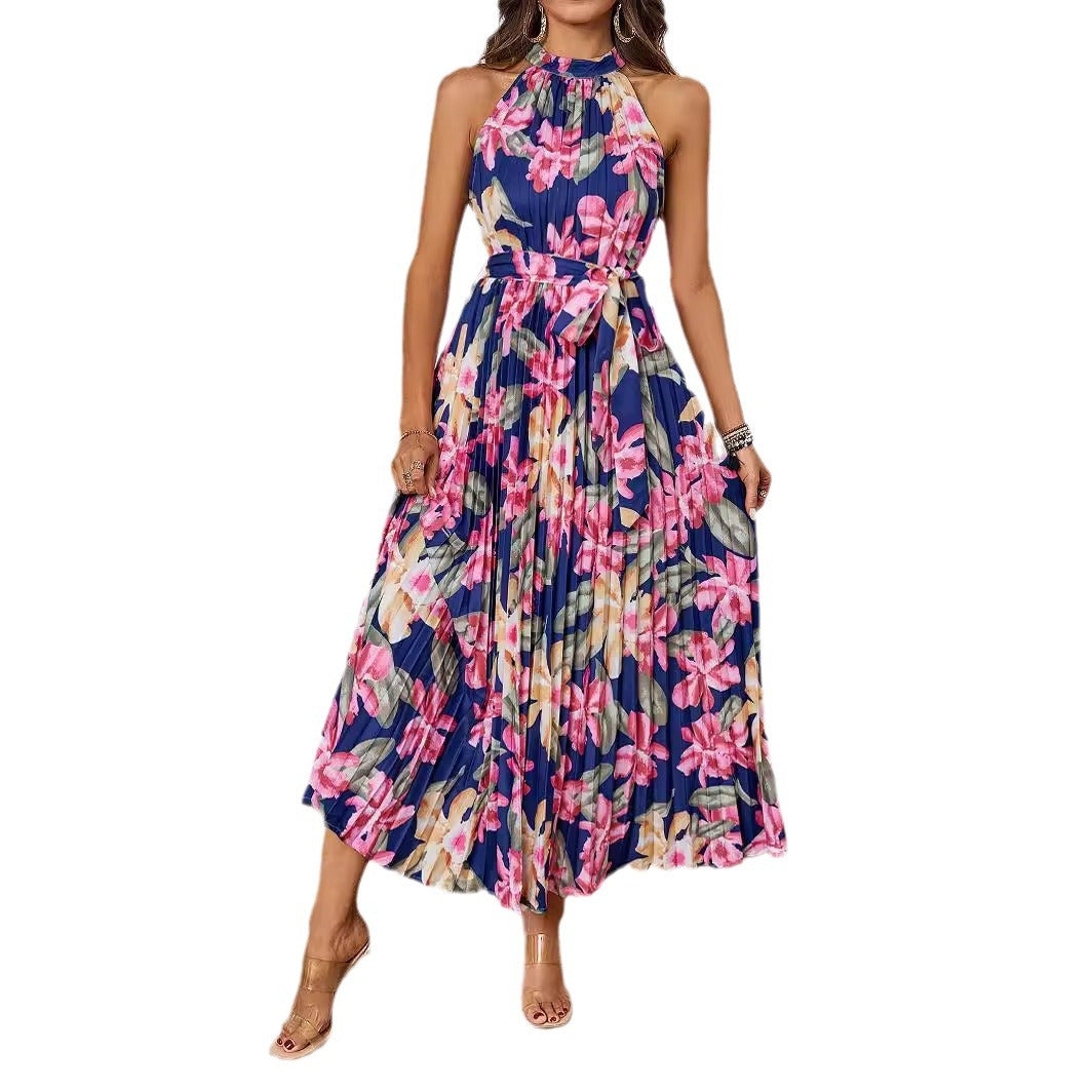 Ladies maxi dress with intricate pleating and stylish tie belt Lisslune