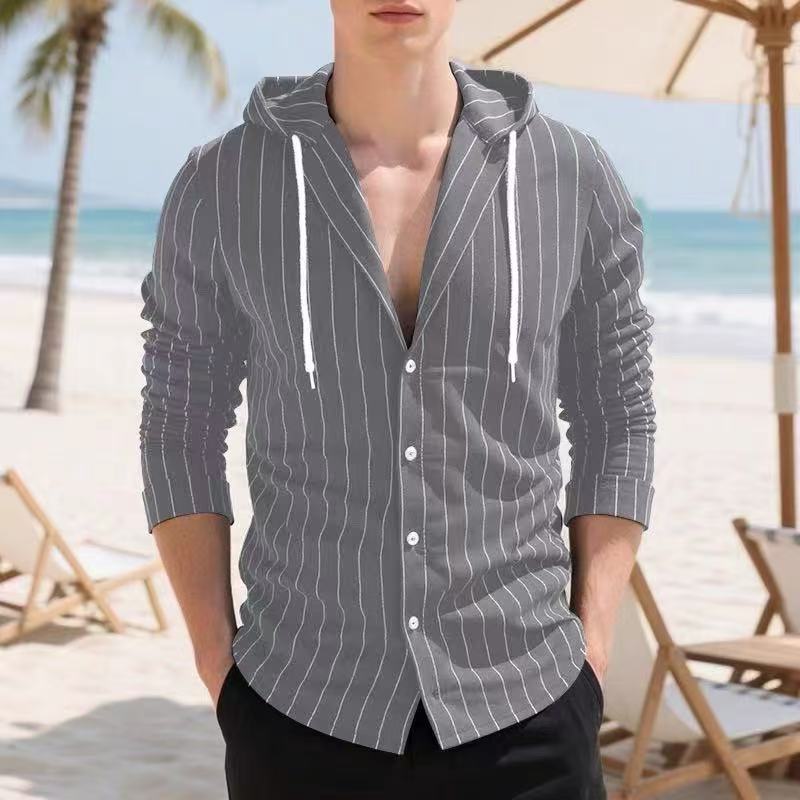 Men's casual knitted shirt with hood and striped pattern Lisslune
