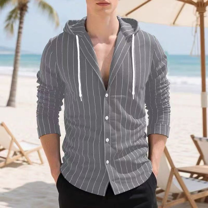 Men's casual knitted shirt with hood and striped pattern Lisslune