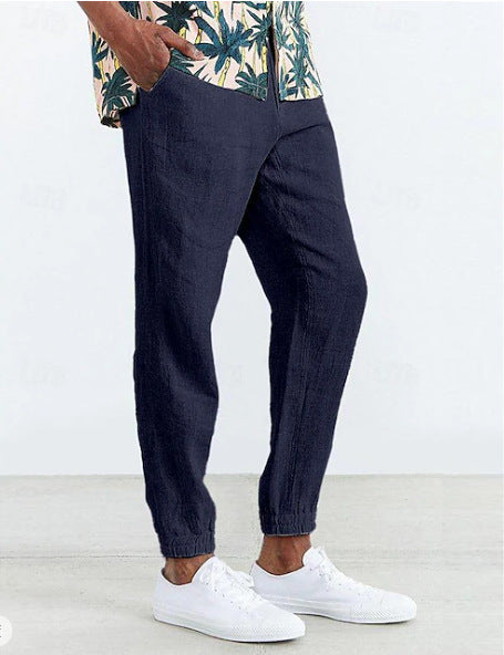 Men's Lightweight Summer Linen Pants with Elastic Waistband and Side Pockets Lisslune