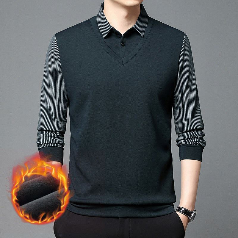 Men's fashionable sweater with V-neck and textured sleeve Lisslune