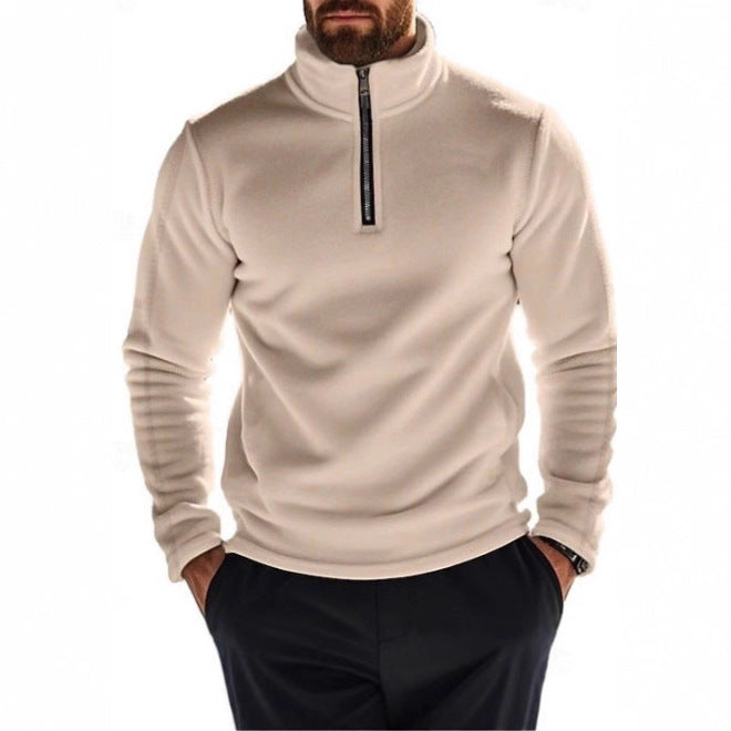 Men's fleece pullover with stand-up collar and half zipper Lisslune