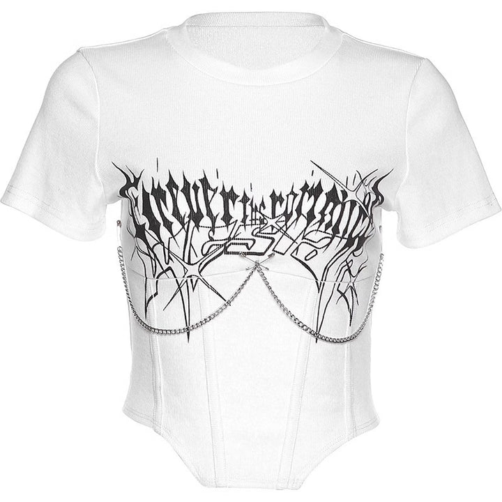 Women's Cropped Top with Artistic Print and Fitted Cut