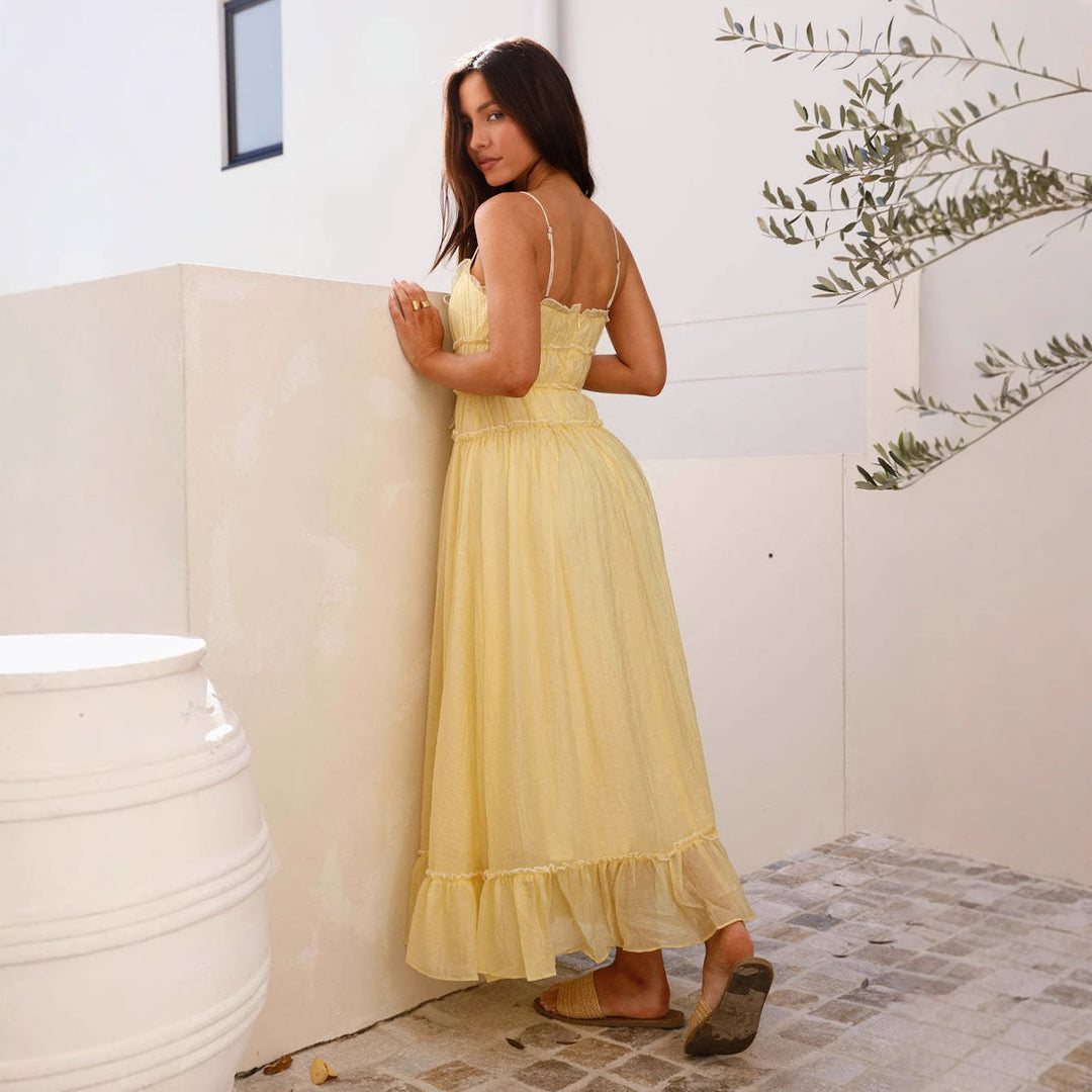 Ladies' maxi dress with ruffle details and adjustable straps Lisslune