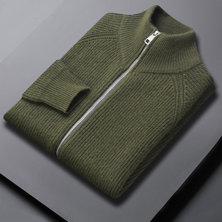 Men's Elegant Knitted Jacket with High Collar and Zipper Lisslune