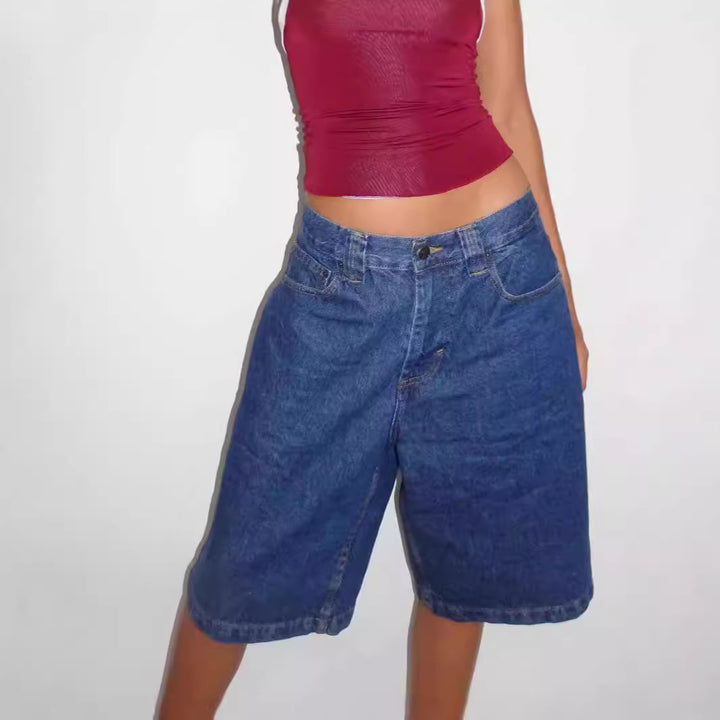 Women's casual denim shorts with a wide cut and high side pockets Lisslune