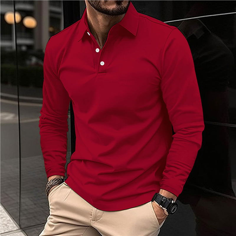 Men's Long Sleeve Polo Shirt with Modern Collar and High Quality Cotton Lisslune