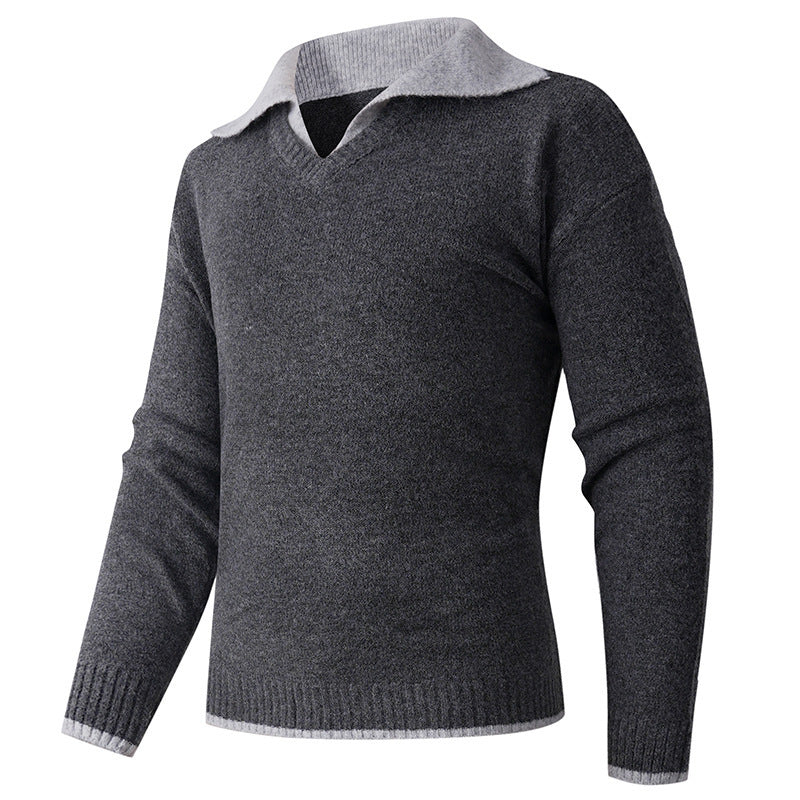Men's elegant V-neck sweater with sliding shirt collar and high-quality texture Lisslune