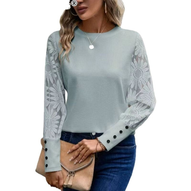 Ladies Elegant Top with Floral Crochet Sleeves Lisslune