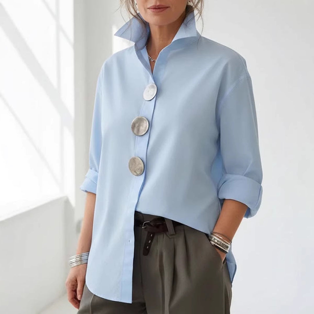 Women's stylish shirt with large button details and a chic standing collar Lisslune