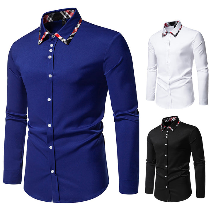 Men's elegant long sleeve shirt with contrasting check details Lisslune