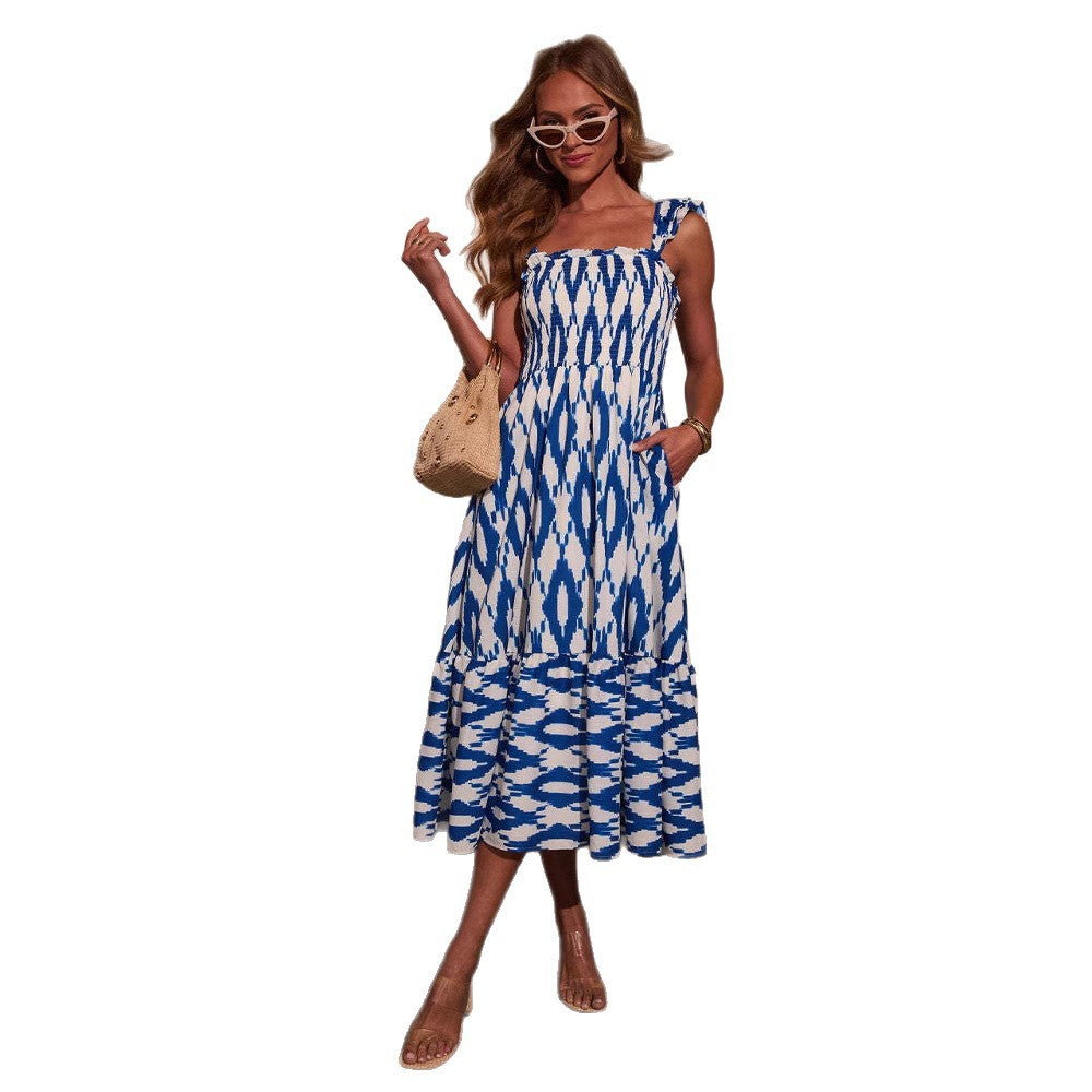 Women's maxi dress with off-shoulder design and elegant ruffle hem