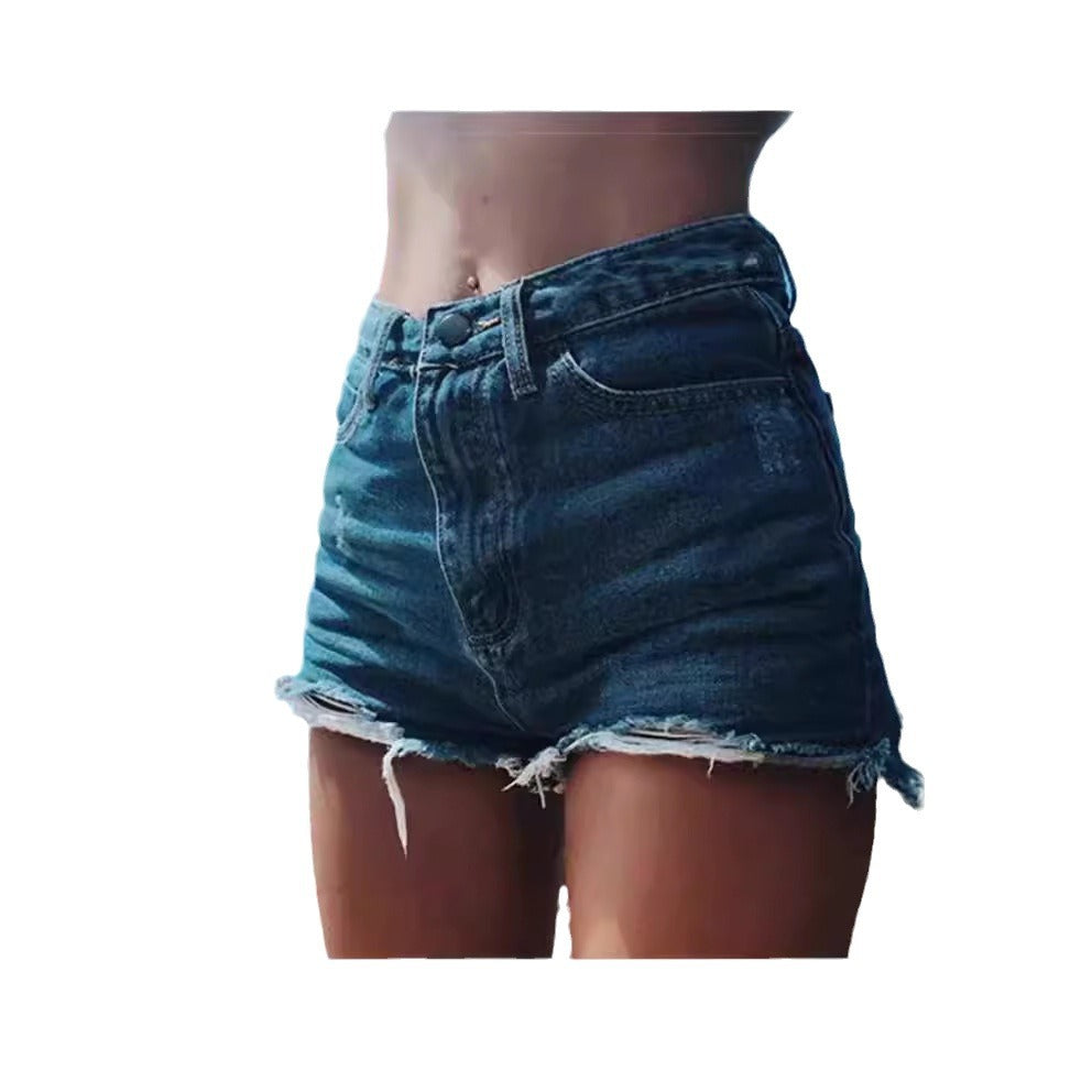Women's Casual Destroyed Denim Shorts with High Waist Lisslune
