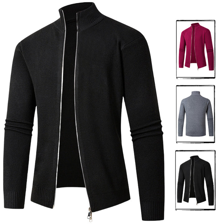 Men's fashionable knitted jacket with high collar and zipper Lisslune