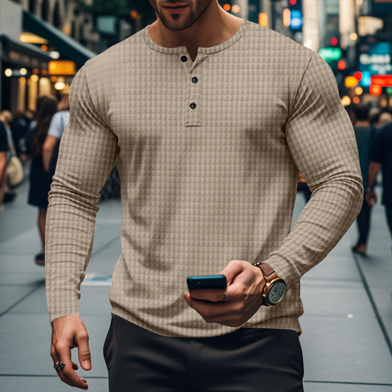 Men's long sleeve shirt with button-down collar and textured design Lisslune