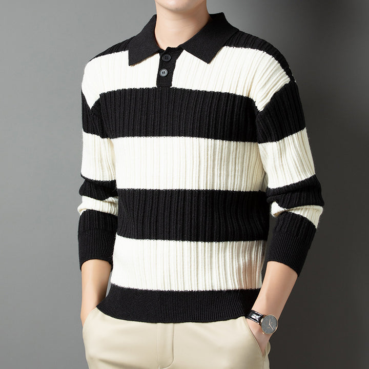 Men's pullover made of textured rib knit with polo collar Lisslune