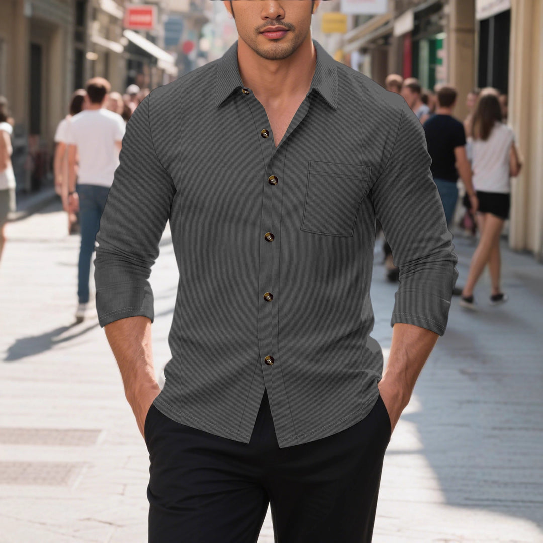 Men's long-sleeve shirt with textured design and practical chest pockets Lisslune
