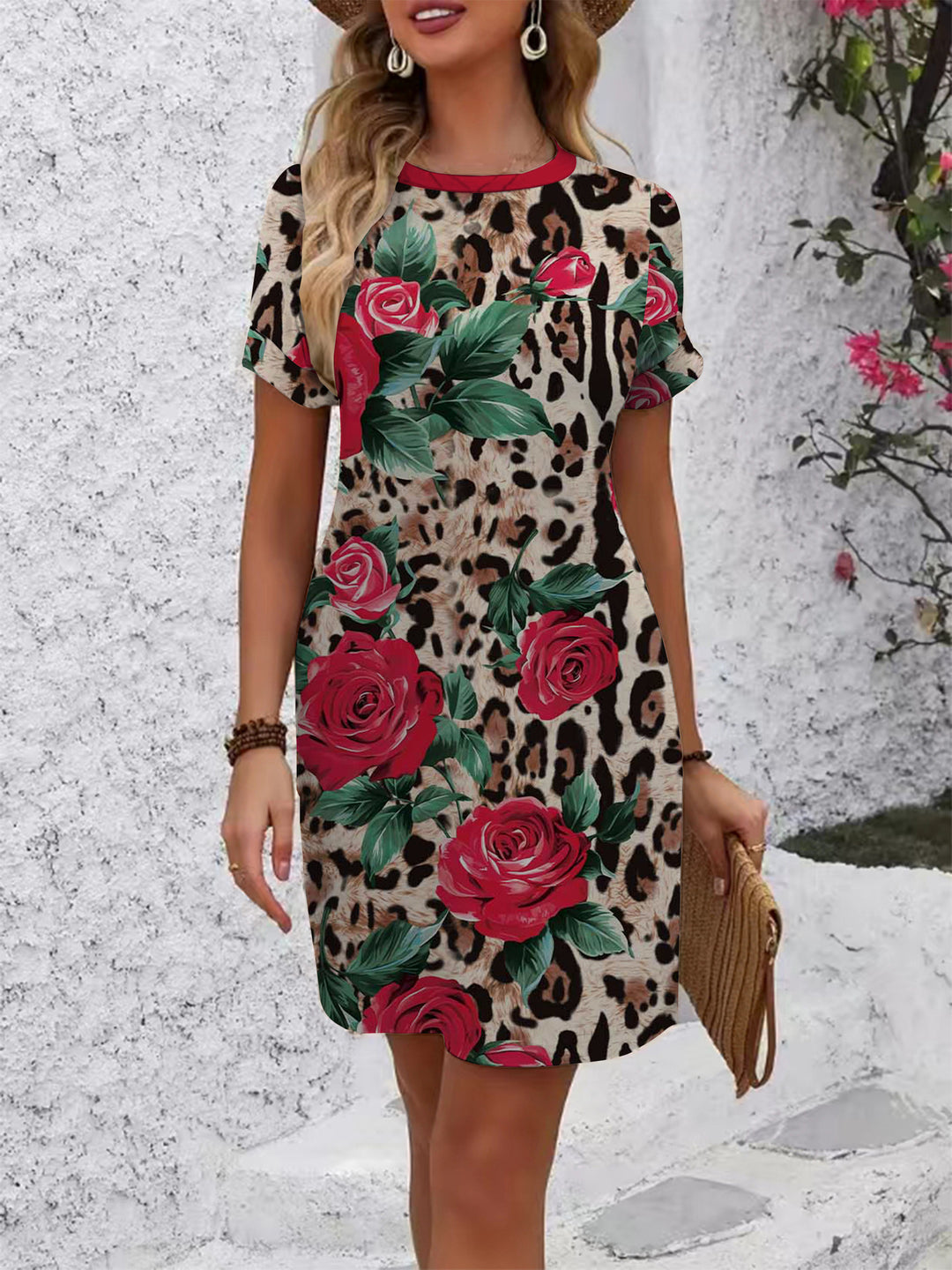 Women casual short sleeve dress with floral motifs and comfortable cut Lisslune
