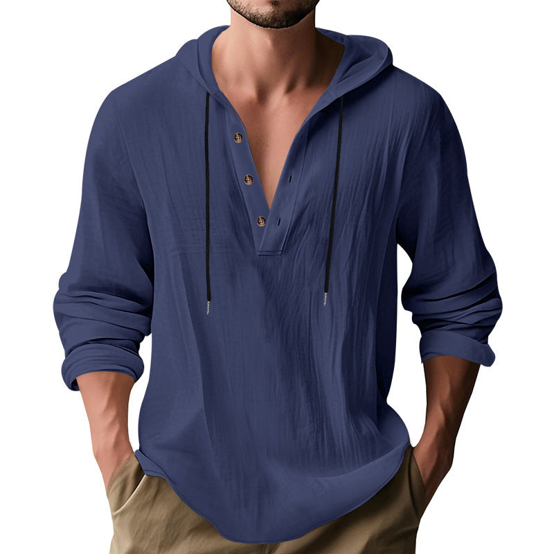 Men's casual hoodie shirt with modern button placket design Lisslune