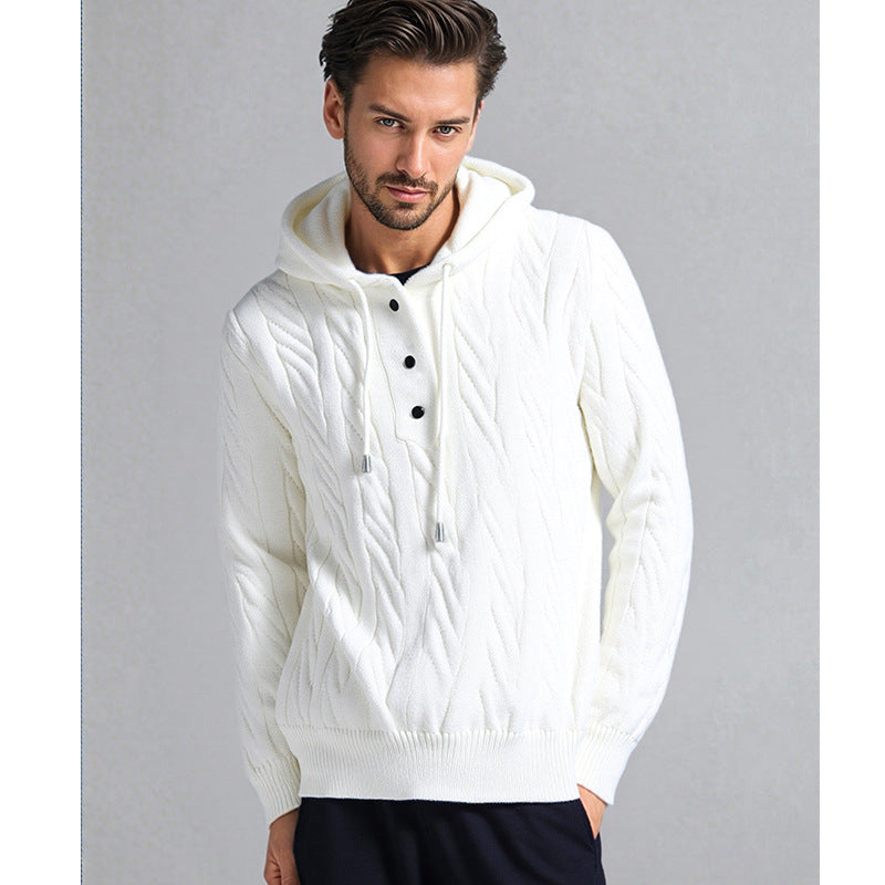 Men's stylish knit sweater with hood and button details Lisslune