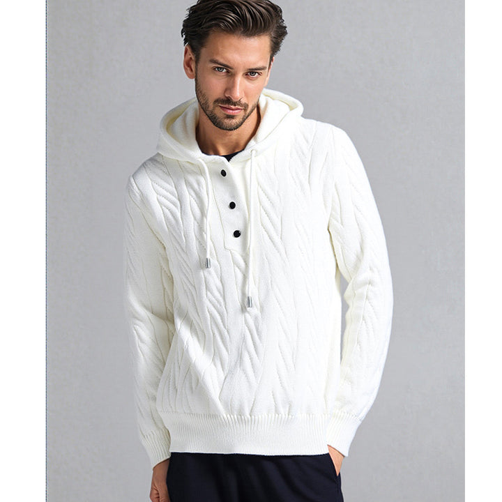 Men's stylish knit sweater with hood and button details Lisslune