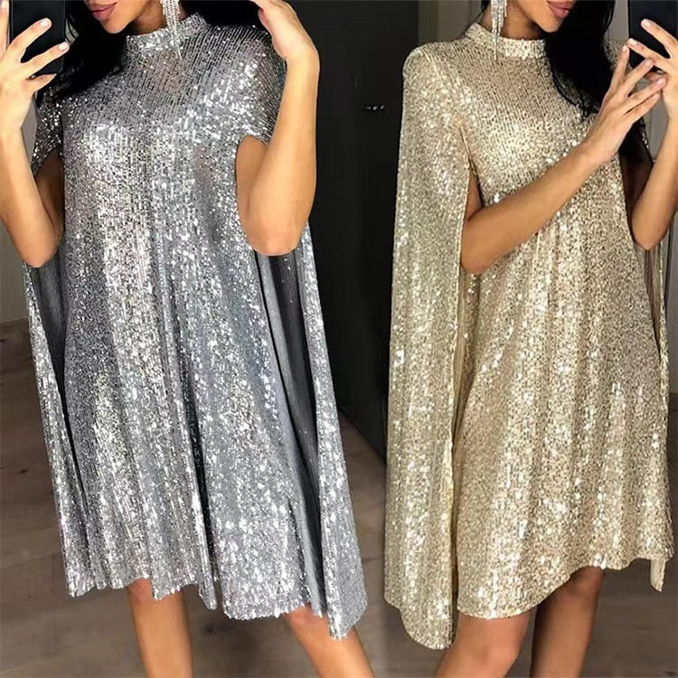 Women's elegant shimmering evening dress with a wide cut and sparkling look